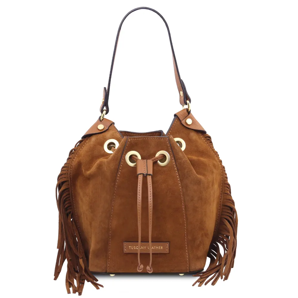 Nomade Suede leather fringe bucket bag